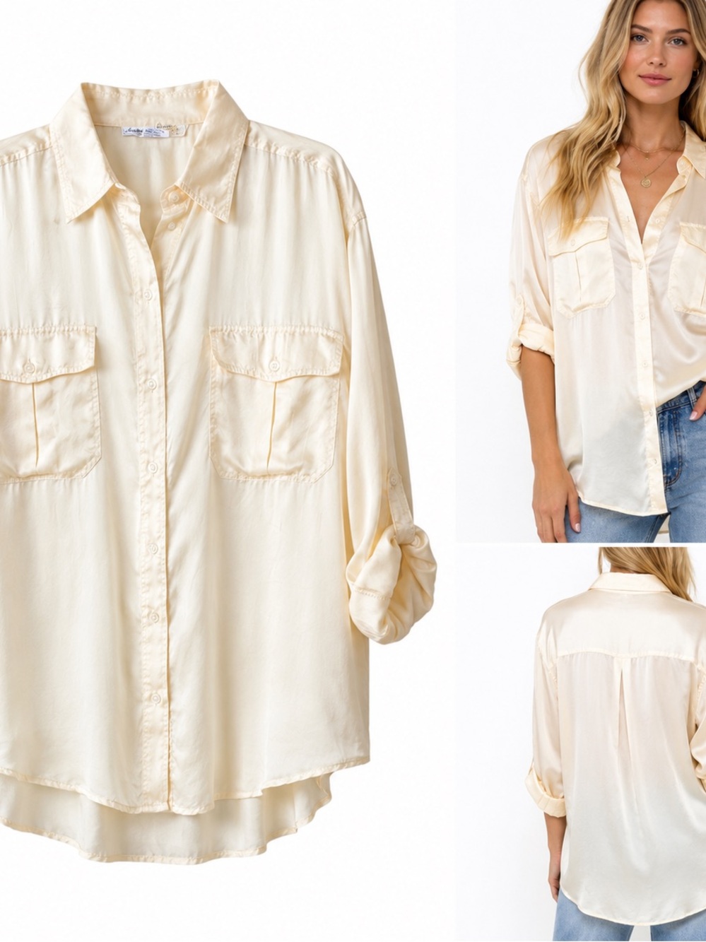 Anna And Frank Soft Ivory Button-Front Utility Shirt. Sku426